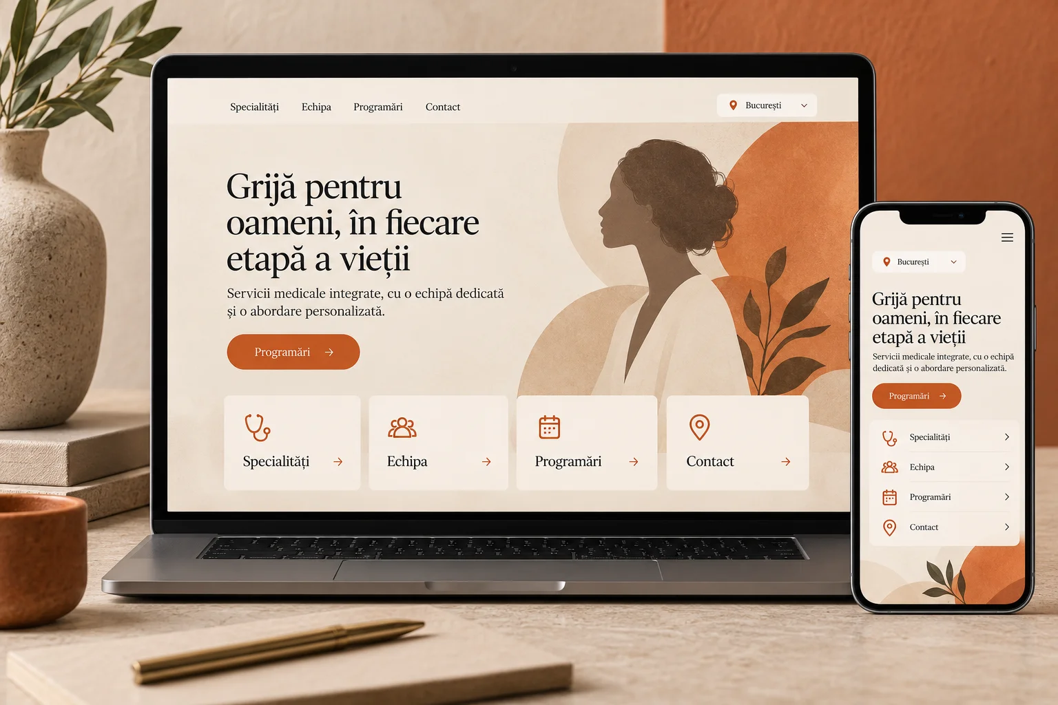 Concept de site medical cu specialități, profiluri și cerere de programare.